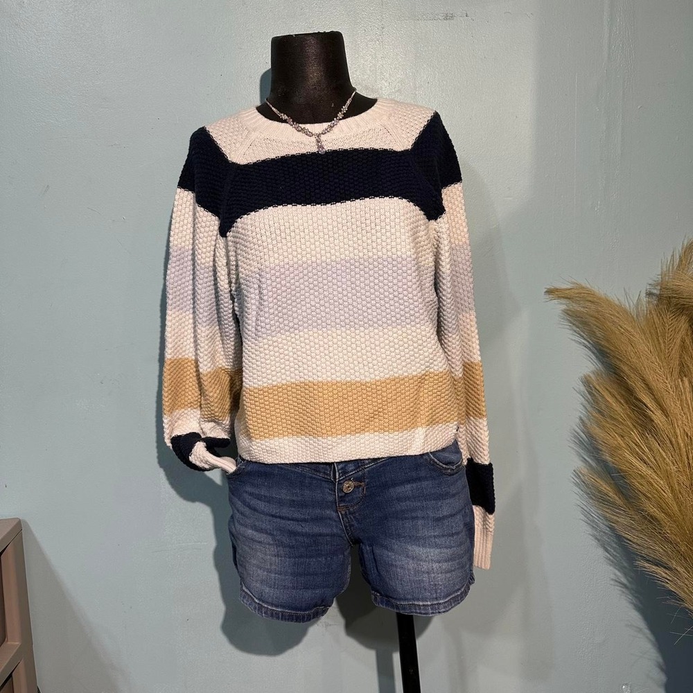 Hollister Co. Striped Knit Sweater Navy Beige Cream Size S